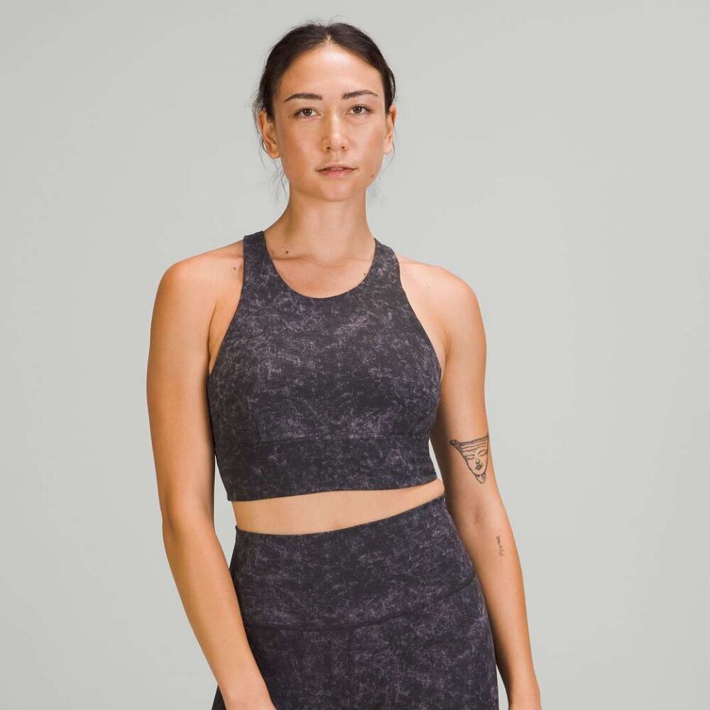 Lululemon Wunder Train Longline Bra In Denim Wash Print Dusky Lavender Black 2